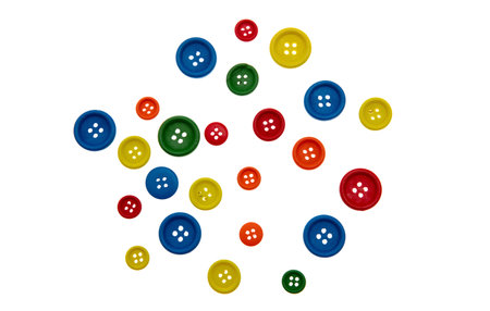 Colorful buttons isolated on white transparent, various sizesの写真素材