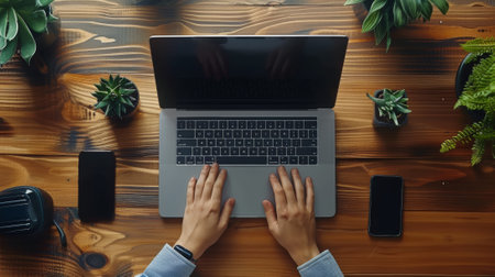 Stylish Laptop computer. Home office desk setupの素材