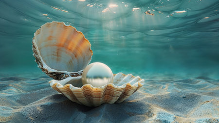 Pearl in an open shell , underwater, closeup viewの素材