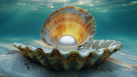 Pearl in an open shell , underwater, closeup viewの素材