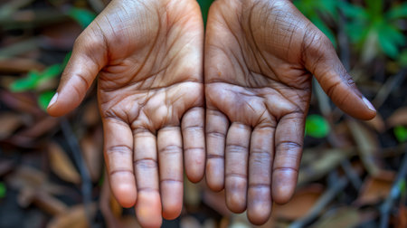 Diversity concept colorful people hands in a row, top viewの素材
