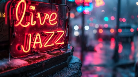 Nightclub neon live jazz sign in the city center. Chicago, Illinoisの素材