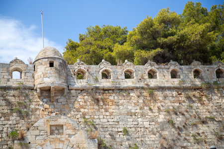 Koules Venetian Fortress at old Heraklion port, Crete island destination Greece. Stonewall castle...