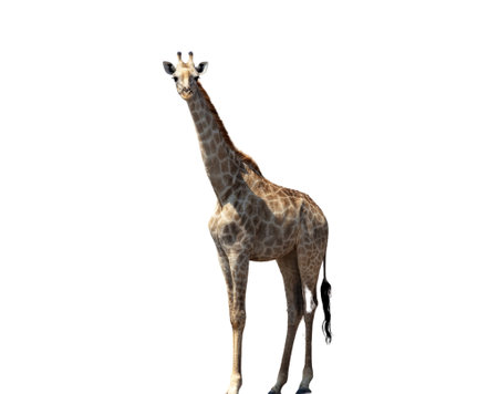 Giraffe isolated on white, Long neck safari animal at national park in Africaの写真素材