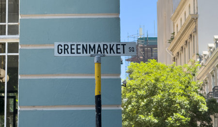 GREENMARKET SQ sign, Greenmarket is a historical square in the centre of old Cape Town, South...