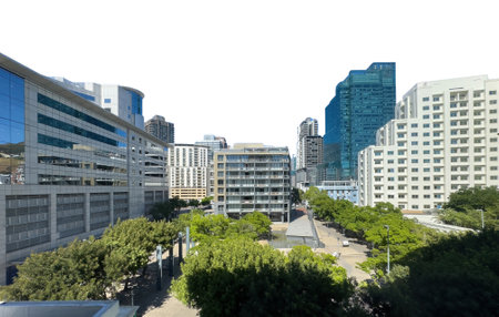 Cape town city center isolated on white sky. High rise buildings and green spaces. South Africa.