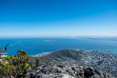 Cape town city aerial view from Table mountain cableway station, blue skyの写真素材