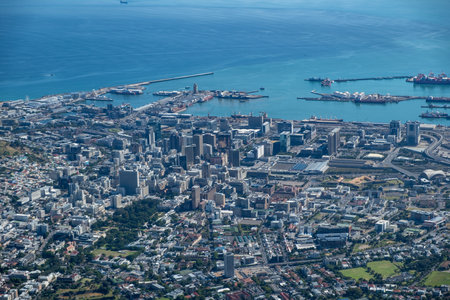 Cape town city aerial view from Table mountain cableway station, blue skyの写真素材