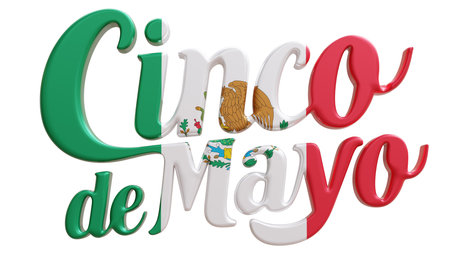 Cinco de Mayo text isolated on white. Mexican holiday on May 5th, 3d renderの写真素材