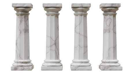 Four marble pillars columns ancient Greek isolated on white, 3d renderの写真素材