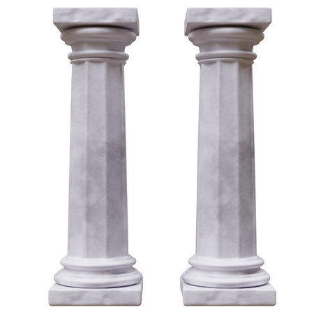 Two marble pillars columns ancient Greek architecture isolated on white, 3d renderの写真素材