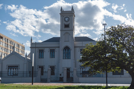 South Africa. Old Grey Institute on Belmont Terrace, Port Elizabeth, Gqeberha, cloudy blue skyの写真素材