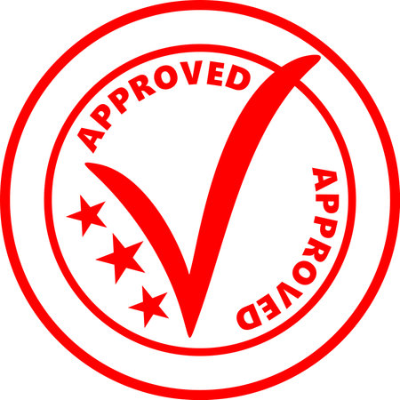 Approved stamp isolated on white. Round red color certification icon.の写真素材
