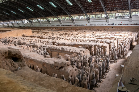 Terracotta Army Warriors in Xian, China. Thousands of clay soldiers burried with the emperorの写真素材
