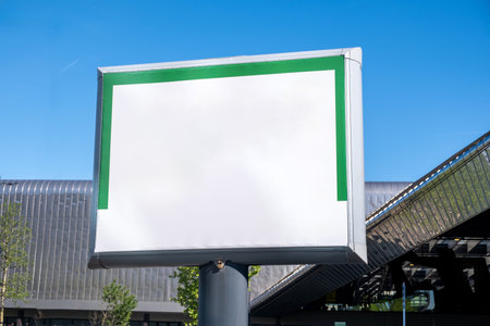 Blank billboard mockup for advertising, building roofs background. Advertisement templateの写真素材