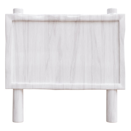 Blank wooden sign on post isolated on white, 3d renderの写真素材