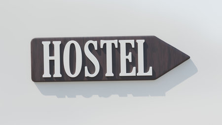 HOSTEL sign arrow direction isolated on white 3d renderの写真素材