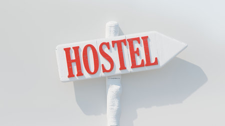 HOSTEL sign arrow direction isolated on white 3d renderの写真素材