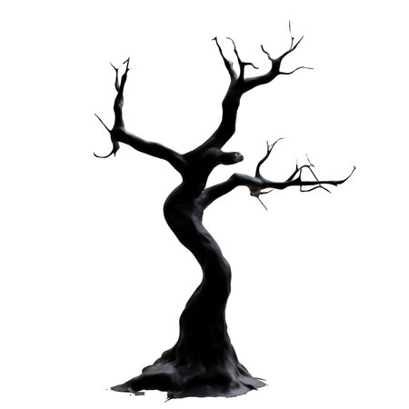 Dead tree silhouette isolated on white. Dry tree trunk and branches, draught, arid climate concept. 3d renderの写真素材