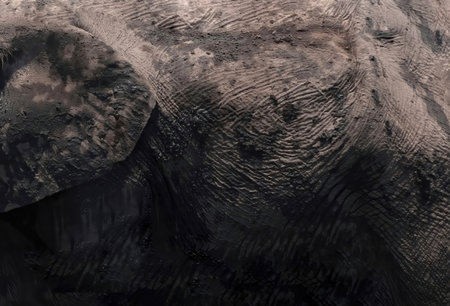 Elephant skin texture. African wild animal leather covered with mud closeup viewの写真素材