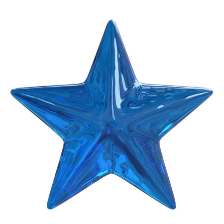 Glass star isolated on white. Blue crystal decoration, 3d renderの写真素材