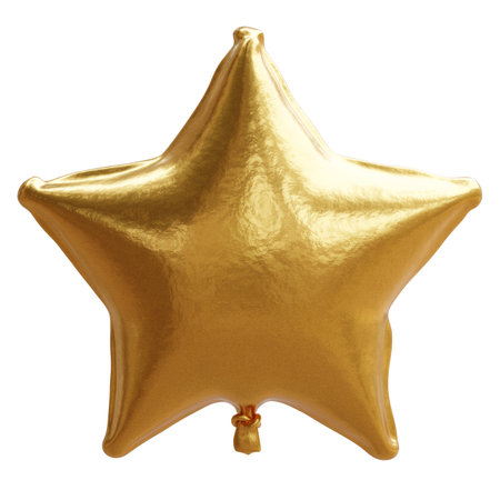 Golden star shape balloon isolated on white. Holiday party decoration, 3d renderの写真素材