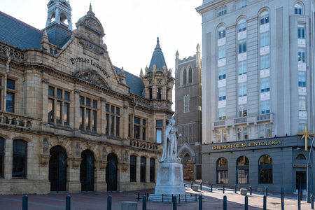 Port Elizabeth, South Africa. Queen Victoria statue, Public Library building in Market Square Gqeberha,の写真素材