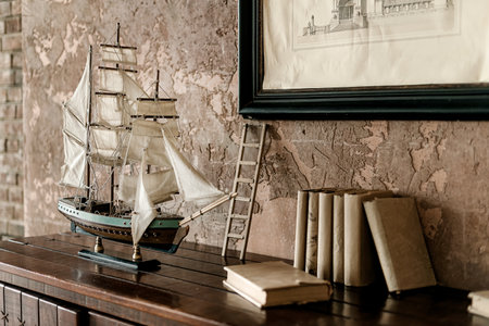 Old-fashioned room interior with antique furniture and decorationの写真素材