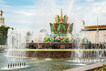 July 2022, Moscow Russia - Stone Flower fountain at the Exhibition of Achievements of the National Economy (VDNH)のeditorial素材