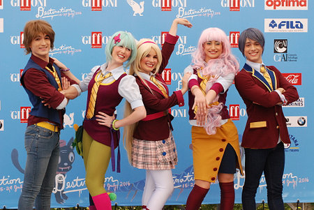 Giffoni Valle Piana, Sa, Italy - July 21, 2016 : Cast animated Tv Series Regal Academy at Giffoni Film Festival 2016 - on July 21, 2016 in Giffoni Valle Piana, Italyのeditorial素材