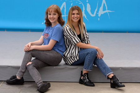 Giffoni Valle Piana, Sa, Italy - July 22, 2018 : Sara and Marti at Giffoni Film Festival 2018 - on July 22, 2018 in Giffoni Valle Piana, Italyのeditorial素材