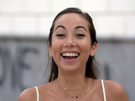 Giffoni Valle Piana, Sa, Italy - July 23, 2018 : Tess Masazza at Giffoni Film Festival 2018 - on July 23, 2018 in Giffoni Valle Piana, Italyのeditorial素材