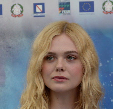 Giffoni Valle Piana, Sa, Italy - July 22, 2019 : Elle Fanning at Giffoni Film Festival 2019 - on July 22, 2019 in Giffoni Valle Piana, Italy.のeditorial素材