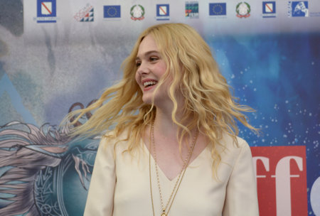 Giffoni Valle Piana, Sa, Italy - July 22, 2019 : Elle Fanning at Giffoni Film Festival 2019 - on July 22, 2019 in Giffoni Valle Piana, Italy.のeditorial素材