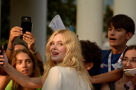 Giffoni Valle Piana, Sa, Italy - July 22, 2019 : Elle Fanning at Giffoni Film Festival 2019 - on July 22, 2019 in Giffoni Valle Piana, Italy.のeditorial素材