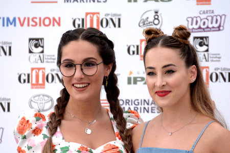 Giffoni Valle Piana, Sa, Italy - July 20, 2019 : Sofia Dalle Rive and Carlotta Ferlito at Giffoni Film Festival 2019 - on July 20, 2019 in Giffoni Valle Piana, Italy.のeditorial素材