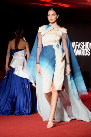 Italy : Italian Fashion Talent Awards, Defile' emerging fashion designers, at Paestum, November 23, 2019.のeditorial素材