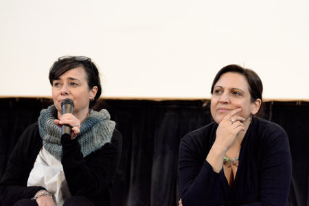 Giffoni Valle Piana, Italy - February 18,2020 : Chiara Pacifici and Flavia Citton,Amnesty International Activists,at Giffoni Film Festival.のeditorial素材