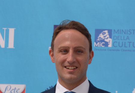 Giffoni Valle Piana, Italy - July 24, 2021: Piero De Luca, Member of the Chamber, at Giffoni Film Festival 50 Plus - on July 24, 2021 in Giffoni Valle Piana, Italy.のeditorial素材