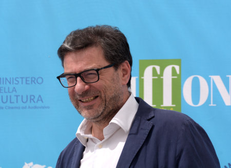 Giffoni Valle Piana, Italy - July 30, 2021: Giancarlo Giorgetti at Giffoni Film Festival 50 Plus - on July 30, 2021 in Giffoni Valle Piana, Italy.のeditorial素材