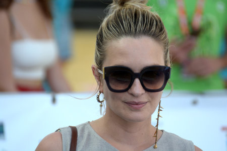 GIFFONI VALLE PIANA, ITALY - July 23, 2021: Carolina Crescentini at Giffoni Film Festival 50 Plus - on July 23, 2021 in Giffoni Valle Piana, Italy.のeditorial素材