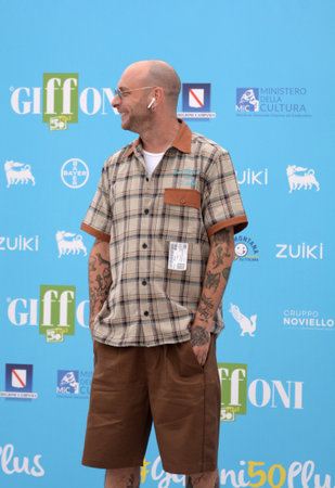 GIFFONI VALLE PIANA, ITALY - July 25, 2021: Clemente Maccaro alias Clementino at Giffoni Film Festival 50 Plus - on July 25, 2021 in Giffoni Valle Piana, Italy.のeditorial素材