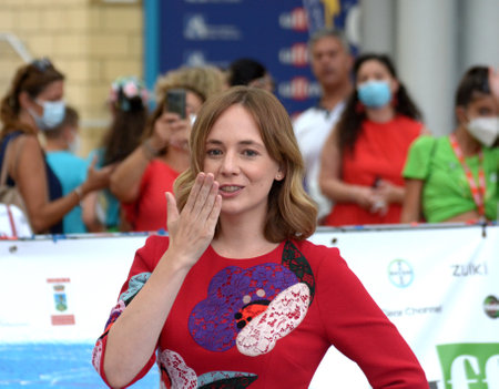 GIFFONI VALLE PIANA, ITALY - July 25, 2021: Sara Lazzaro at Giffoni Film Festival 50 Plus - on July 25, 2021 in Giffoni Valle Piana, Italy.のeditorial素材