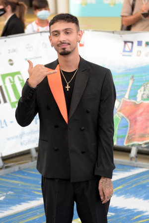 GIFFONI VALLE PIANA, ITALY - July 27, 2021: Emanuele Caso alias Random at Giffoni Film Festival 50 Plus - on July 27, 2021 in Giffoni Valle Piana, Italy.のeditorial素材