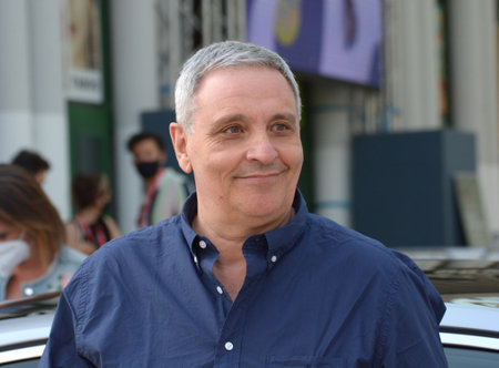 GIFFONI VALLE PIANA, ITALY - July 27, 2021: Maurizio De Giovanni at Giffoni Film Festival 50 Plus - on July 27, 2021 in Giffoni Valle Piana, Italy.のeditorial素材