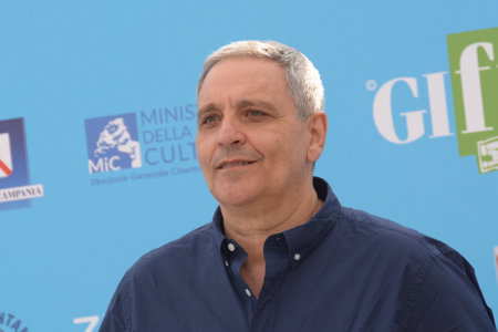 GIFFONI VALLE PIANA, ITALY - July 27, 2021: Maurizio De Giovanni at Giffoni Film Festival 50 Plus - on July 27, 2021 in Giffoni Valle Piana, Italy.のeditorial素材