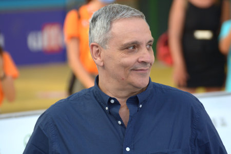 GIFFONI VALLE PIANA, ITALY - July 27, 2021: Maurizio De Giovanni at Giffoni Film Festival 50 Plus - on July 27, 2021 in Giffoni Valle Piana, Italy.のeditorial素材