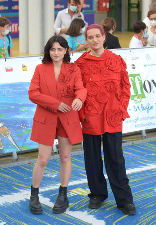 GIFFONI VALLE PIANA, ITALY - July 27,2021: The Representative of Lista (Dario Mangiaracina and Veronica Lucchesi) at Giffoni Film Festival 50 Plus - on July 27, 2021 in Giffoni Valle Piana, Italy.のeditorial素材