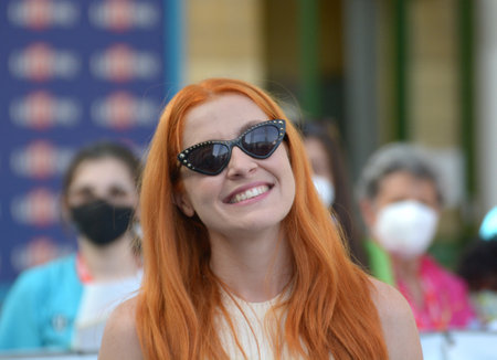 GIFFONI VALLE PIANA, ITALY - July 31,2021: Veronica Scopelliti alias Noemi at Giffoni Film Festival 50 Plus - on July 31, 2021 in Giffoni Valle Piana, Italy.のeditorial素材