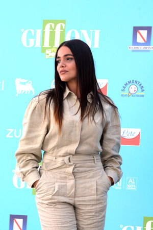 GIFFONI VALLE PIANA, ITALY - July 30,2021: Pina Turco at Giffoni Film Festival 50 Plus - on July 30, 2021 in Giffoni Valle Piana, Italy.のeditorial素材
